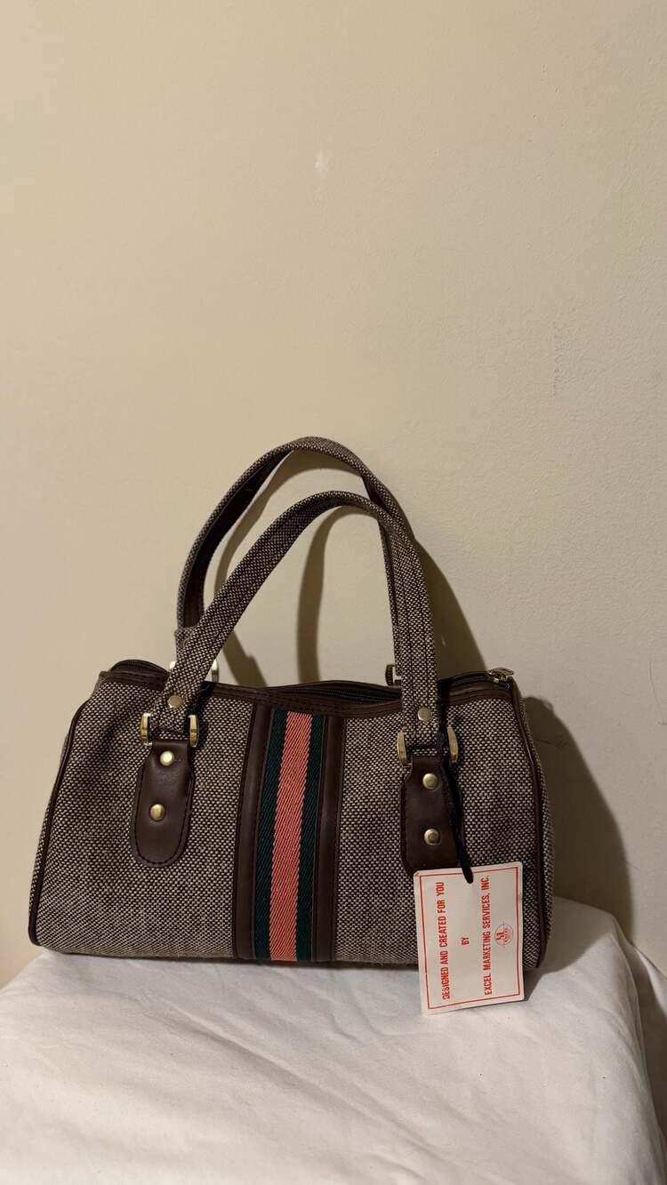 Vintage Brown Tweed Barrel Handbag